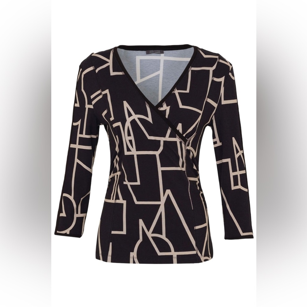 DOLCEZZA 73102 BLACK UPBEAT PRINT WRAP STYLE TOP